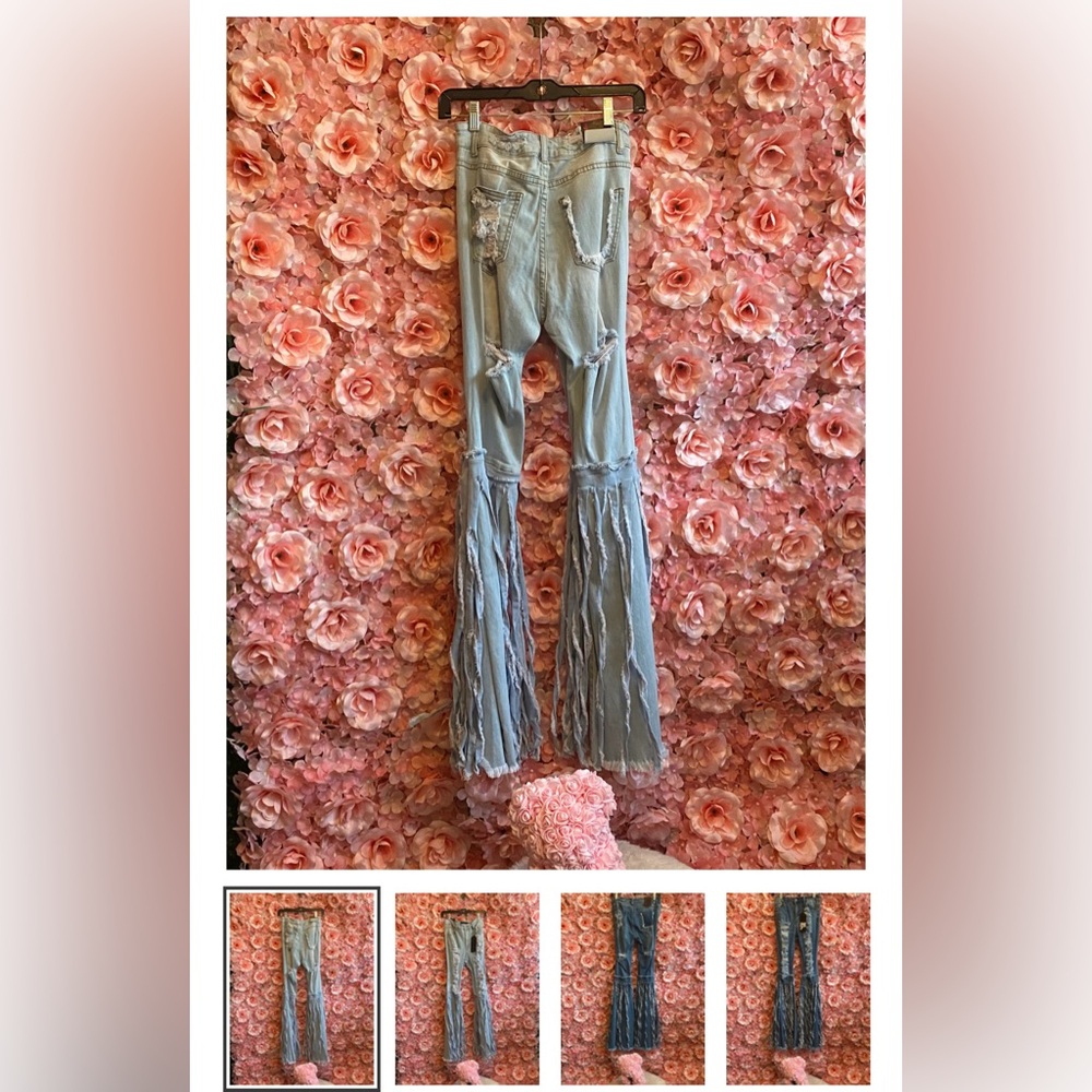 Purple Candy blue jean fringe bell bottom pants